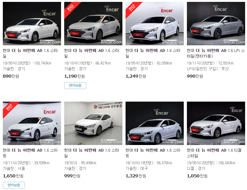 더 뉴 아반떼 AD(18~20년식) 중고차 가격